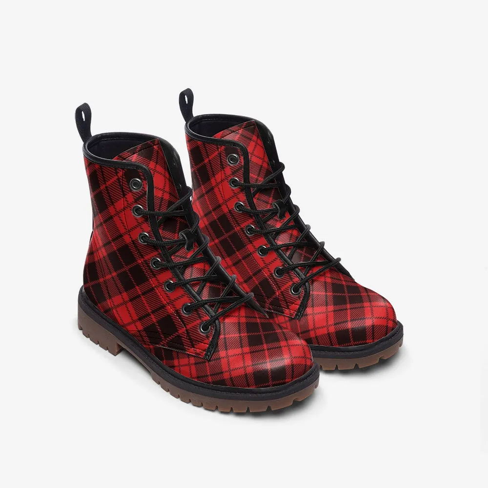 Red Tartan Plaid Vegan Leather Boots