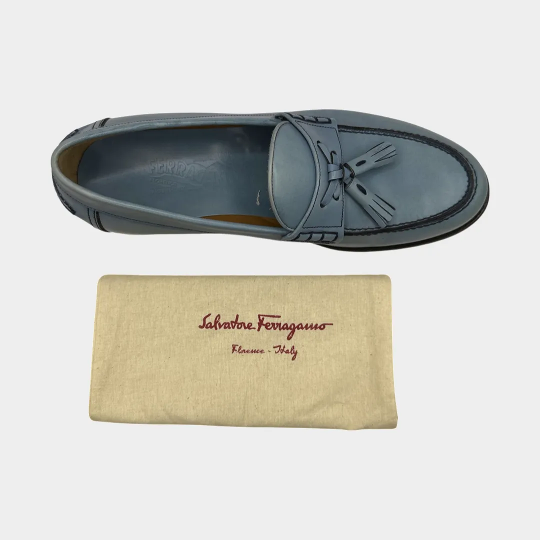 Salvatore Ferragamo men's light blue leather loafers