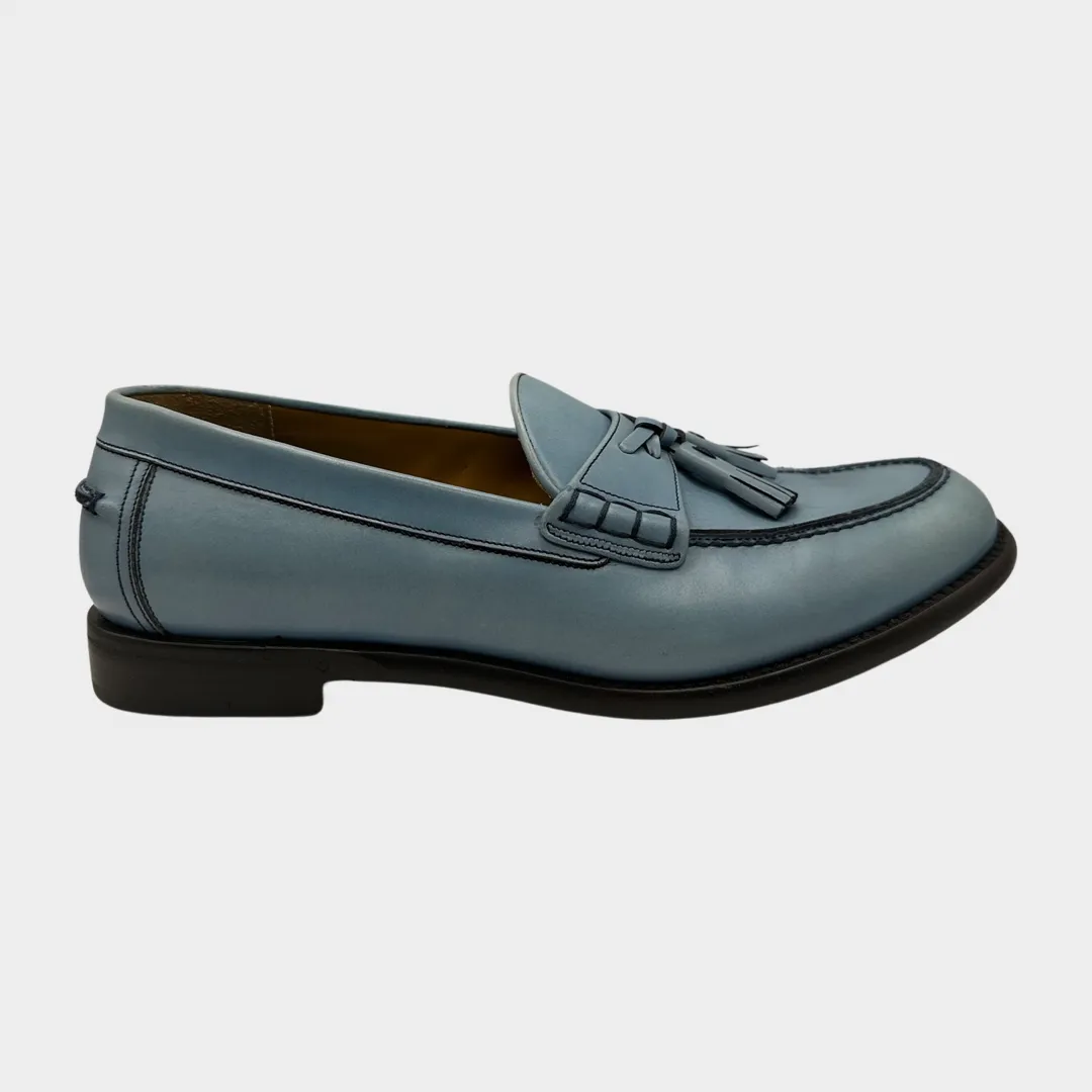 Salvatore Ferragamo men's light blue leather loafers