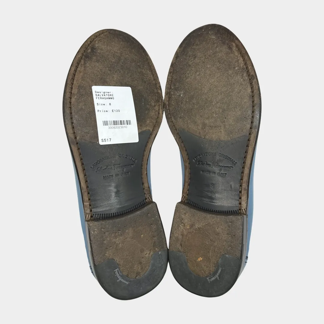Salvatore Ferragamo men's light blue leather loafers