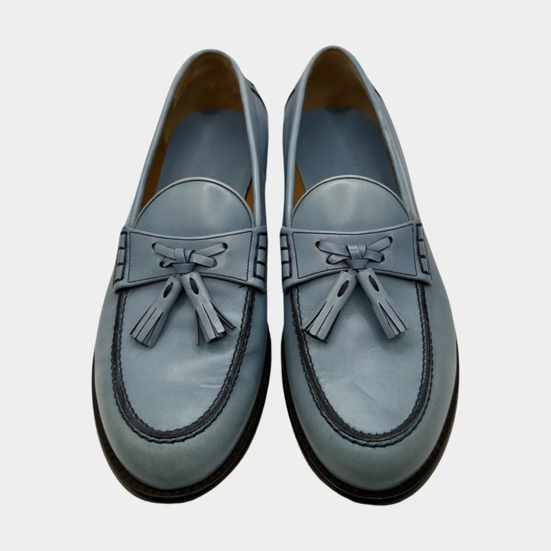 Salvatore Ferragamo men's light blue leather loafers