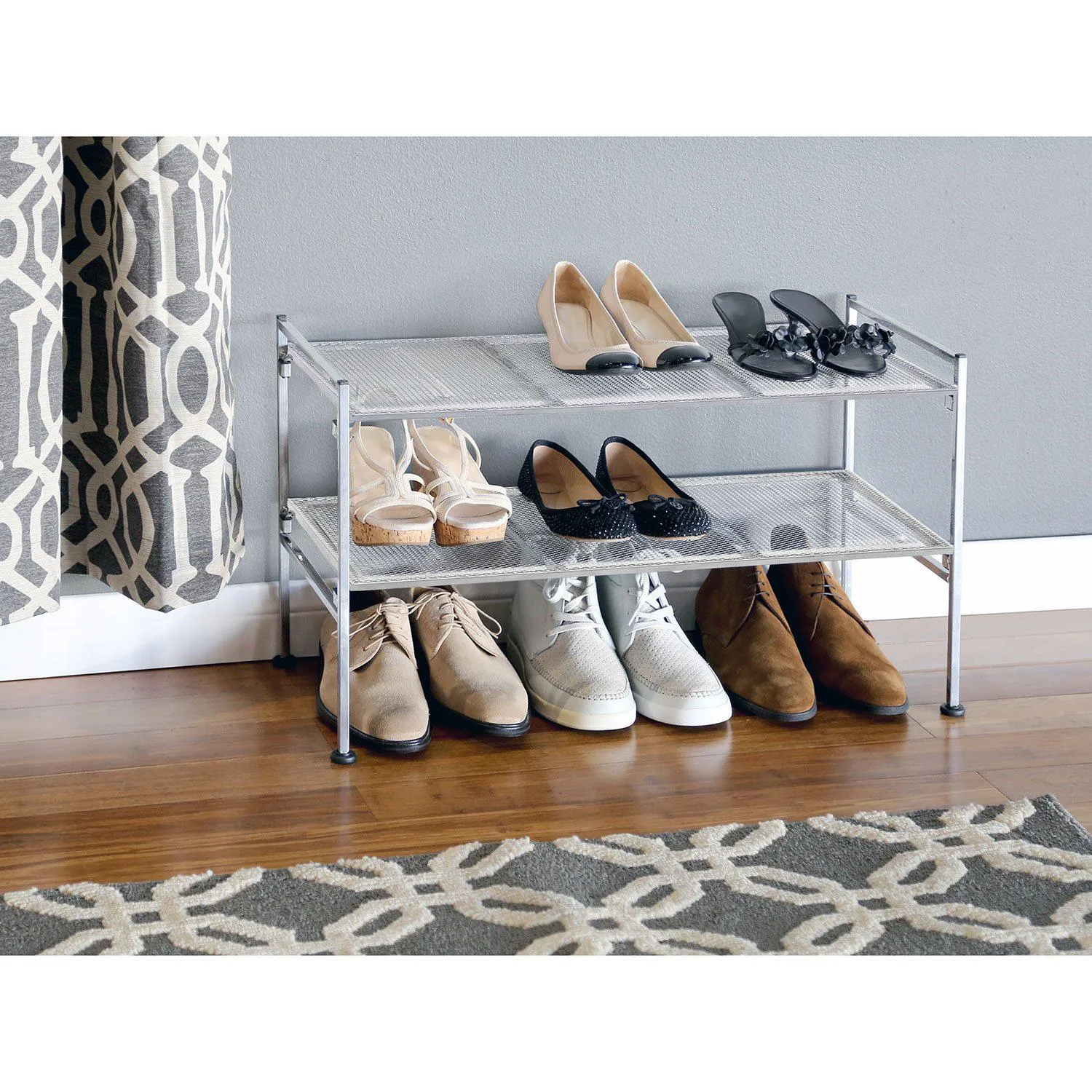 Seville Classics 2-Tier Steel Mesh Utility Shoe Rack, 26.25 W x 11.75 D x 15.75 H