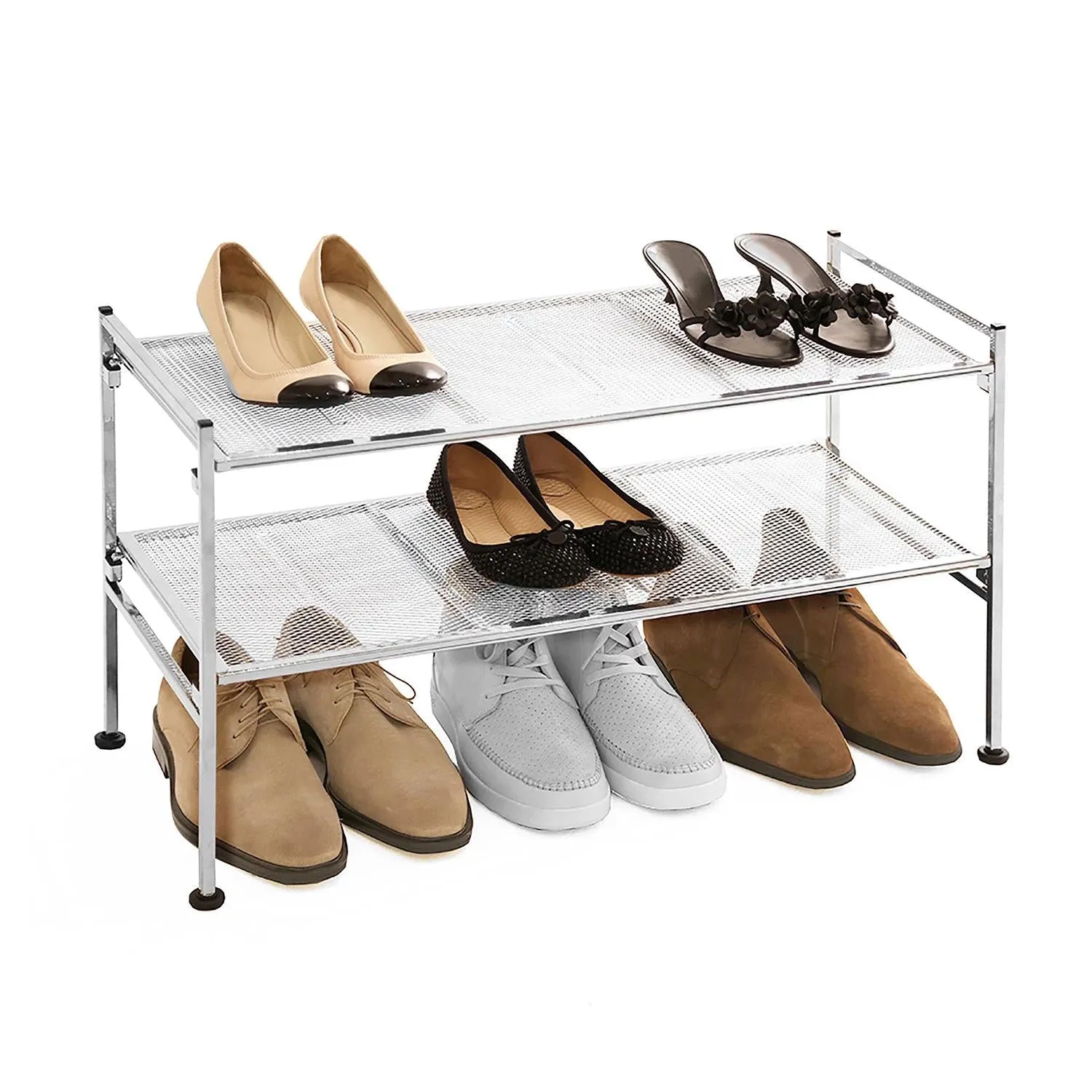 Seville Classics 2-Tier Steel Mesh Utility Shoe Rack, 26.25 W x 11.75 D x 15.75 H
