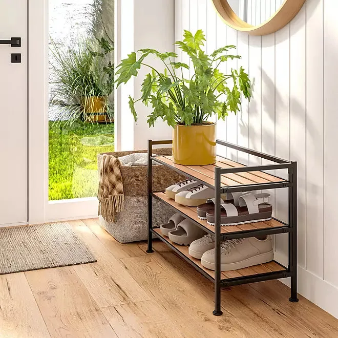 Seville Classics 3-Tier Resin Slat Shoe Rack, 26.5 W x 12.2 D x 19 H