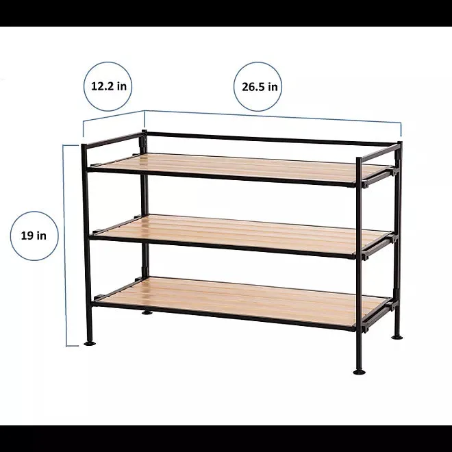 Seville Classics 3-Tier Resin Slat Shoe Rack, 26.5 W x 12.2 D x 19 H