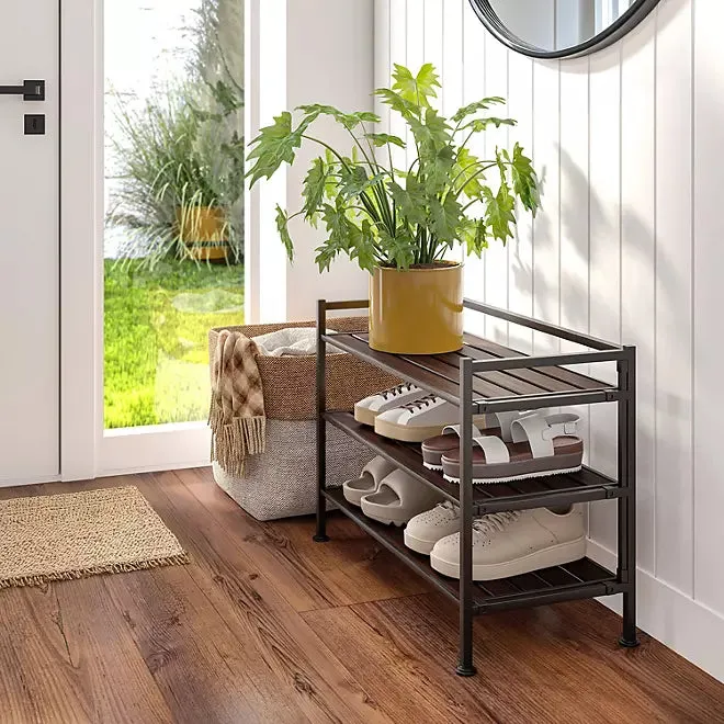 Seville Classics 3-Tier Resin Slat Shoe Rack, 26.5 W x 12.2 D x 19 H