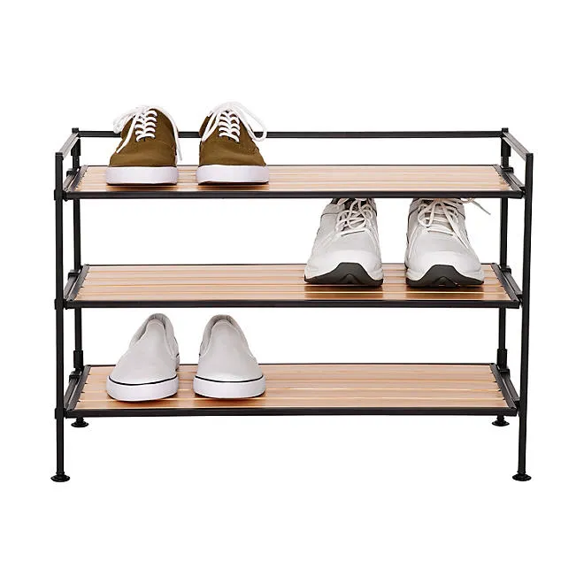 Seville Classics 3-Tier Resin Slat Shoe Rack, 26.5 W x 12.2 D x 19 H