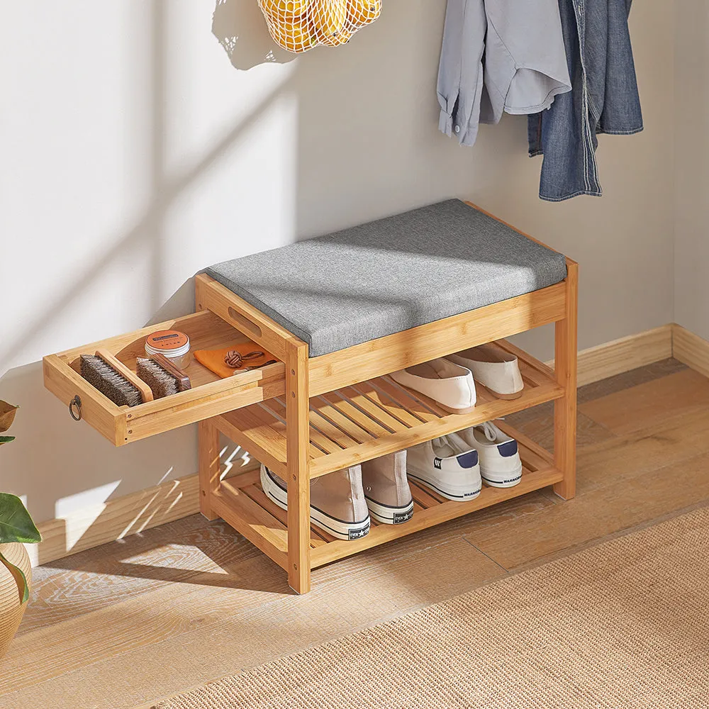 SoBuy Shoe Rack Bamboo Shoe Bench with Lift Up Bench Top and Seat Cushion FSR49-N