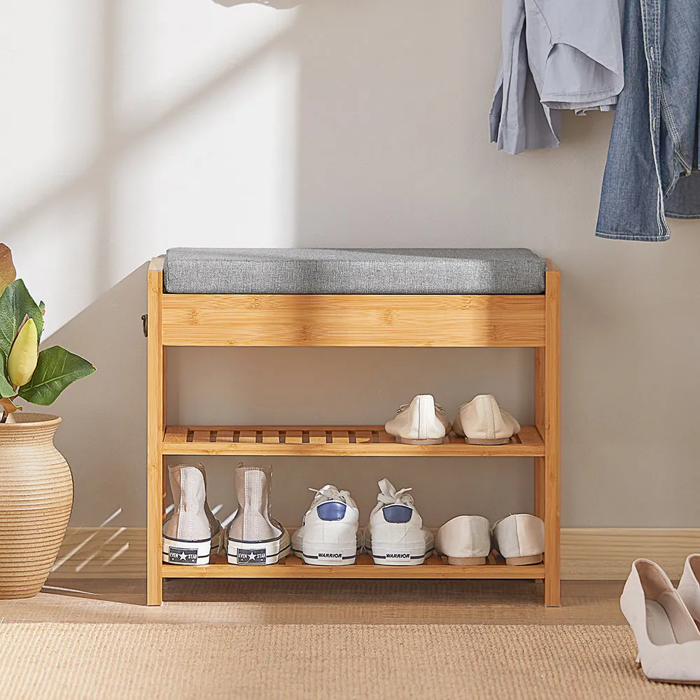 SoBuy Shoe Rack Bamboo Shoe Bench with Lift Up Bench Top and Seat Cushion FSR49-N