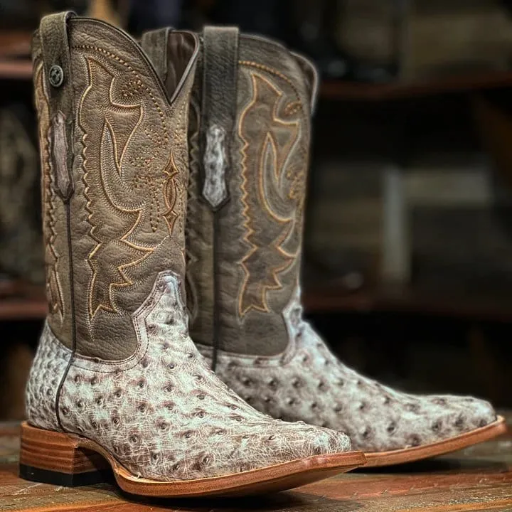Tanner Mark Men's "Bois D'Arc" Full Quill Ostrich Square Toe Boots Light Brown TMX208010