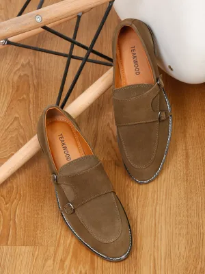 Teakwood Leather Men Solid Olive Round-Toe Monks- Clearance sale
