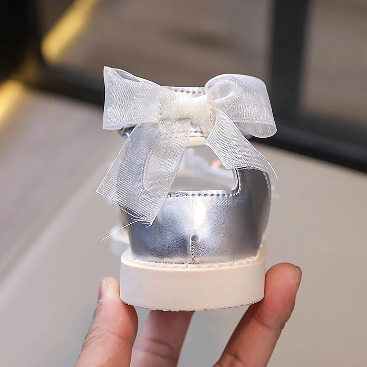 Toddler Girl Sandals, Princess Rubber Flat Wide Shoes, Flower Girl Dress Shoes Open Toe Flats with Pearl and Bow