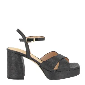Unisa Ozzy Black Raffia Platform Sandal