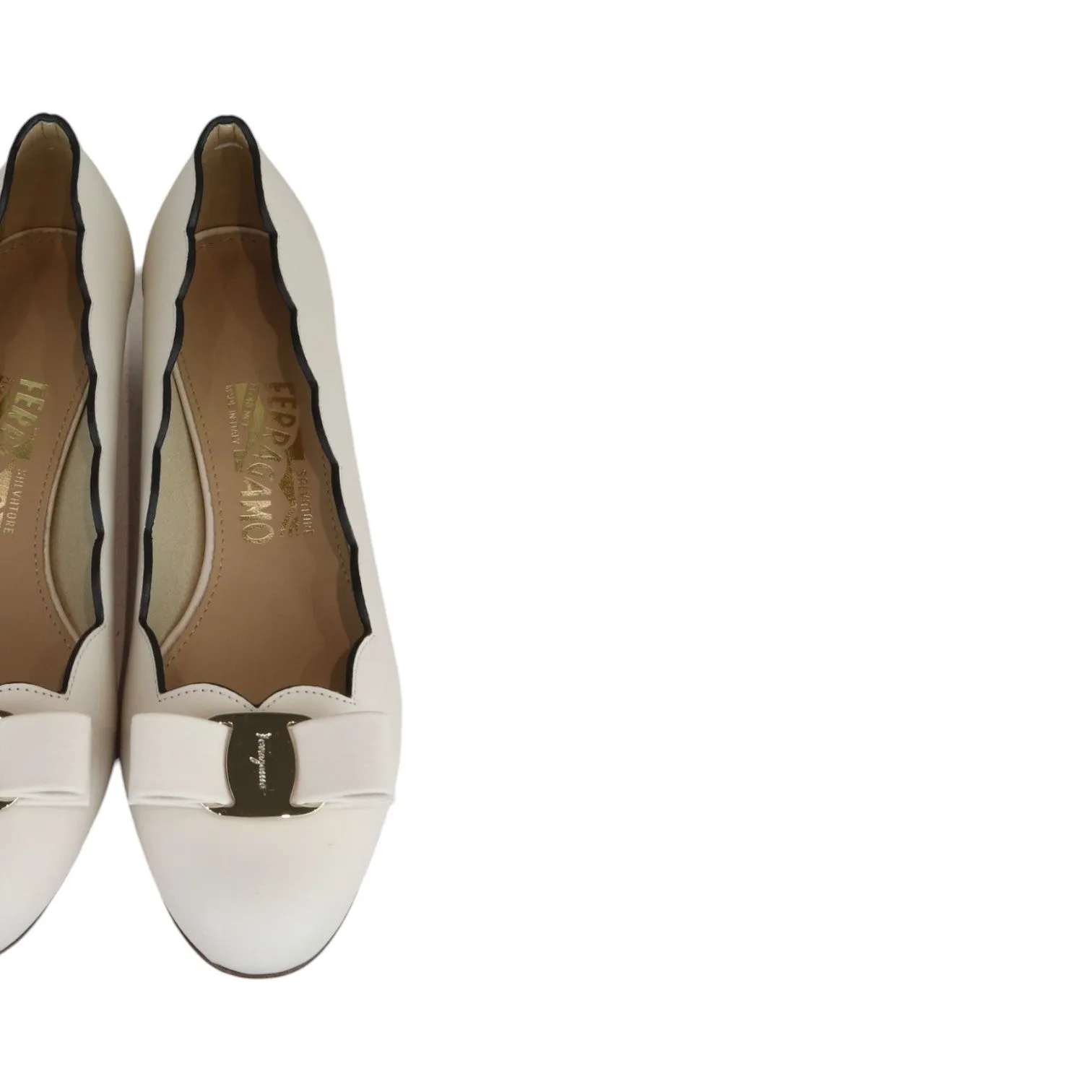 Vara Bow Shell Pumps Calfskin White Size 7 GHW