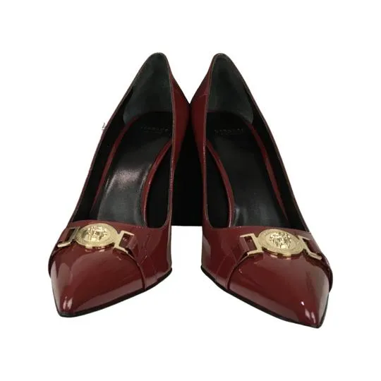 Versace Women's Gold Medusa Logo High Heel Shoes Patent Leather Red Sz 40.5