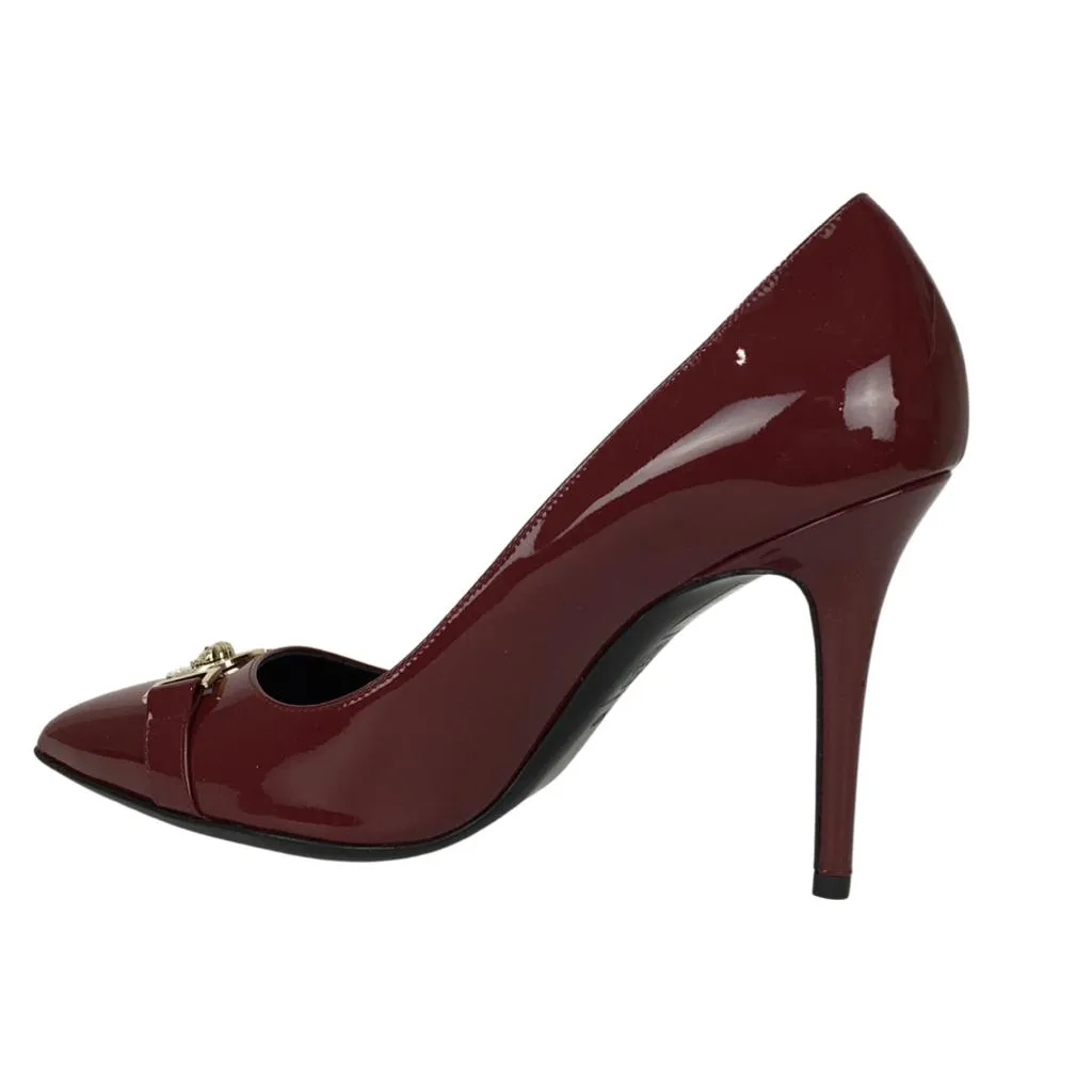 Versace Women's Gold Medusa Logo High Heel Shoes Patent Leather Red Sz 40.5