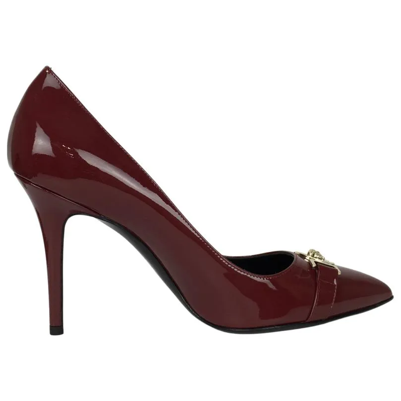 Versace Women's Gold Medusa Logo High Heel Shoes Patent Leather Red Sz 40.5
