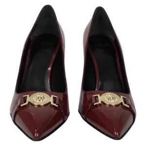 Versace Women's Gold Medusa Logo High Heel Shoes Patent Leather Red Sz 40.5