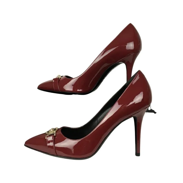 Versace Women's Gold Medusa Logo High Heel Shoes Patent Leather Red Sz 40.5