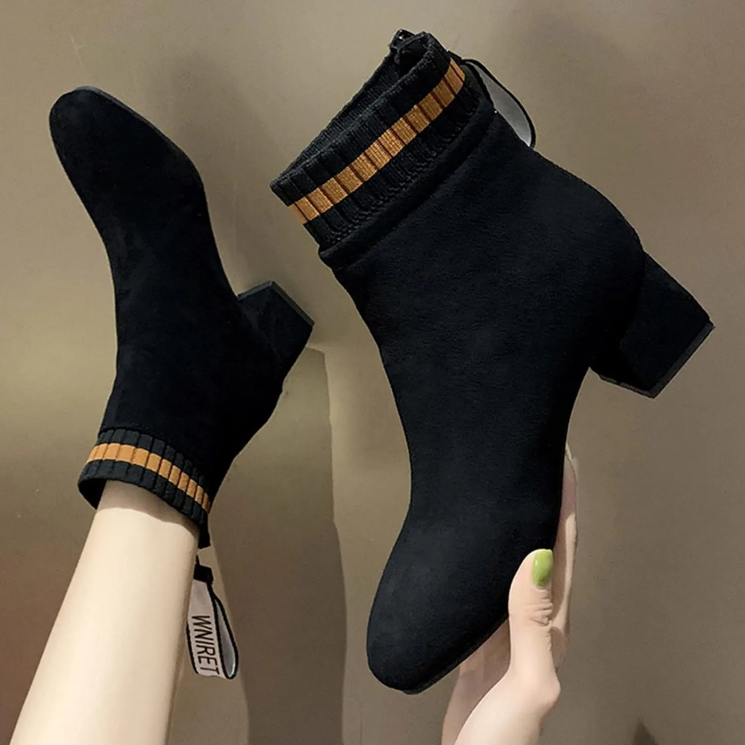 Womens Booties Ankle Round Toe Booties for Women Short Black Boots Ankle Bootie for Women Low Heel Keep Warm Flat Bottom Closed Pointed Toe Low Block Heel Zip Up