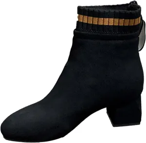 Womens Booties Ankle Round Toe Booties for Women Short Black Boots Ankle Bootie for Women Low Heel Keep Warm Flat Bottom Closed Pointed Toe Low Block Heel Zip Up