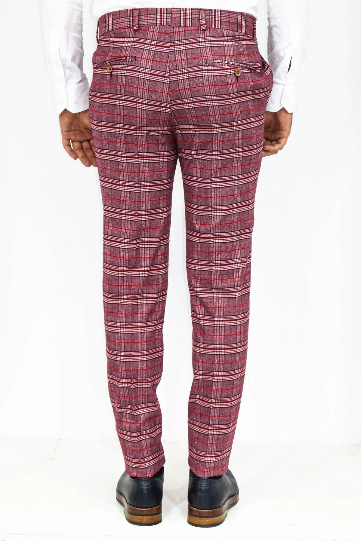 WSS Plaid Slim Fit Burgundy Men Pants  - Singen