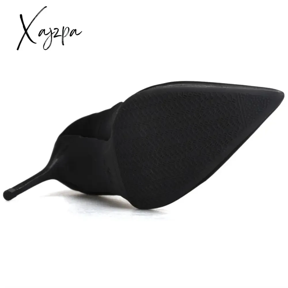 Xajzpa - Sexy High Heels Shoes Women's Autumn Silk Pointed Thin Heeled Satin Elegant Pumps Black Nude Fashion High-heeled  33 42