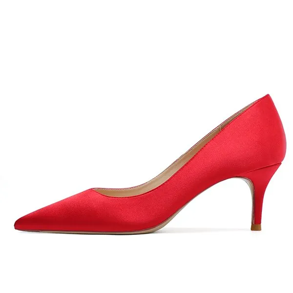xiangtuibao Elegant New Office Women Pumps Sexy Thin High Heels Woman Dress Wedding Party Shoes Stiletto Red Green Ladies Silk Shoes O0007