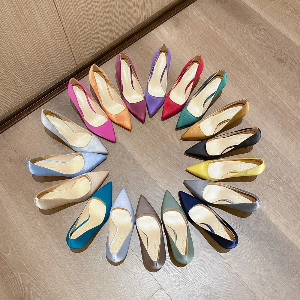 xiangtuibao Elegant New Office Women Pumps Sexy Thin High Heels Woman Dress Wedding Party Shoes Stiletto Red Green Ladies Silk Shoes O0007