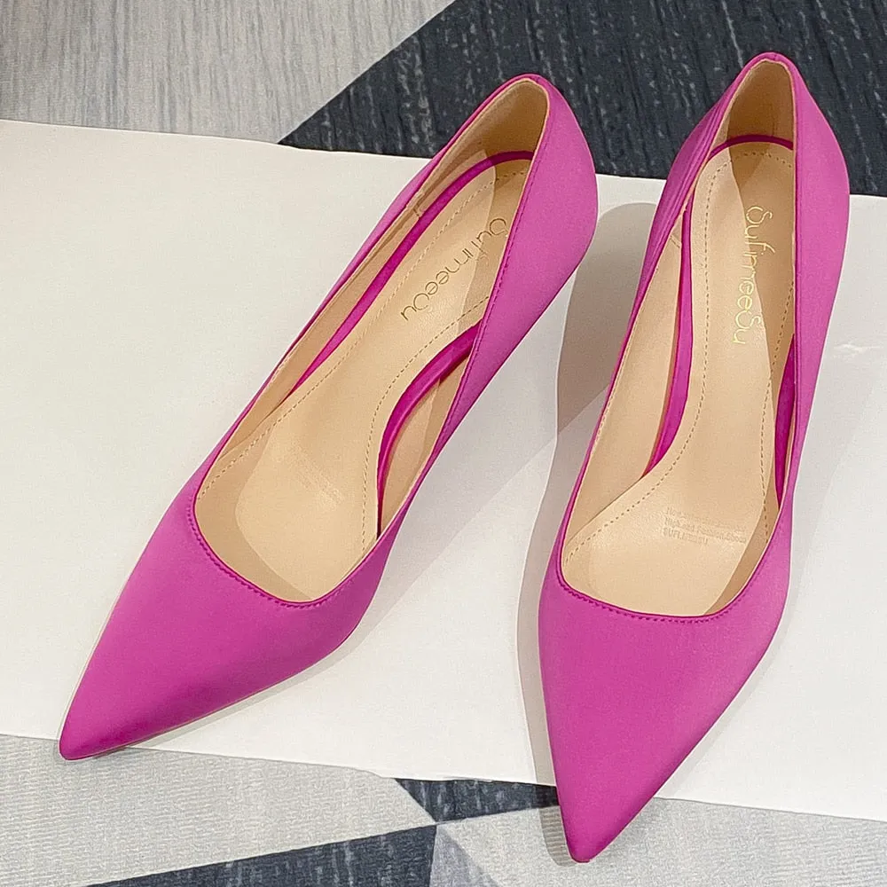 xiangtuibao Elegant New Office Women Pumps Sexy Thin High Heels Woman Dress Wedding Party Shoes Stiletto Red Green Ladies Silk Shoes O0007